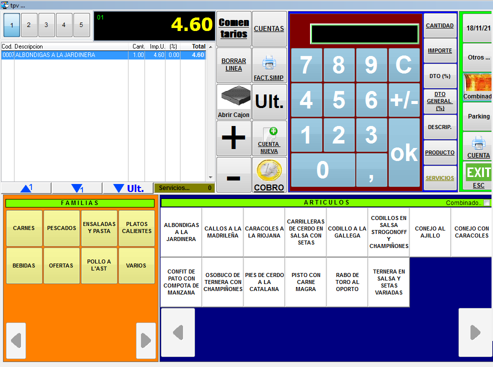 Pantalla del TPV GTPV